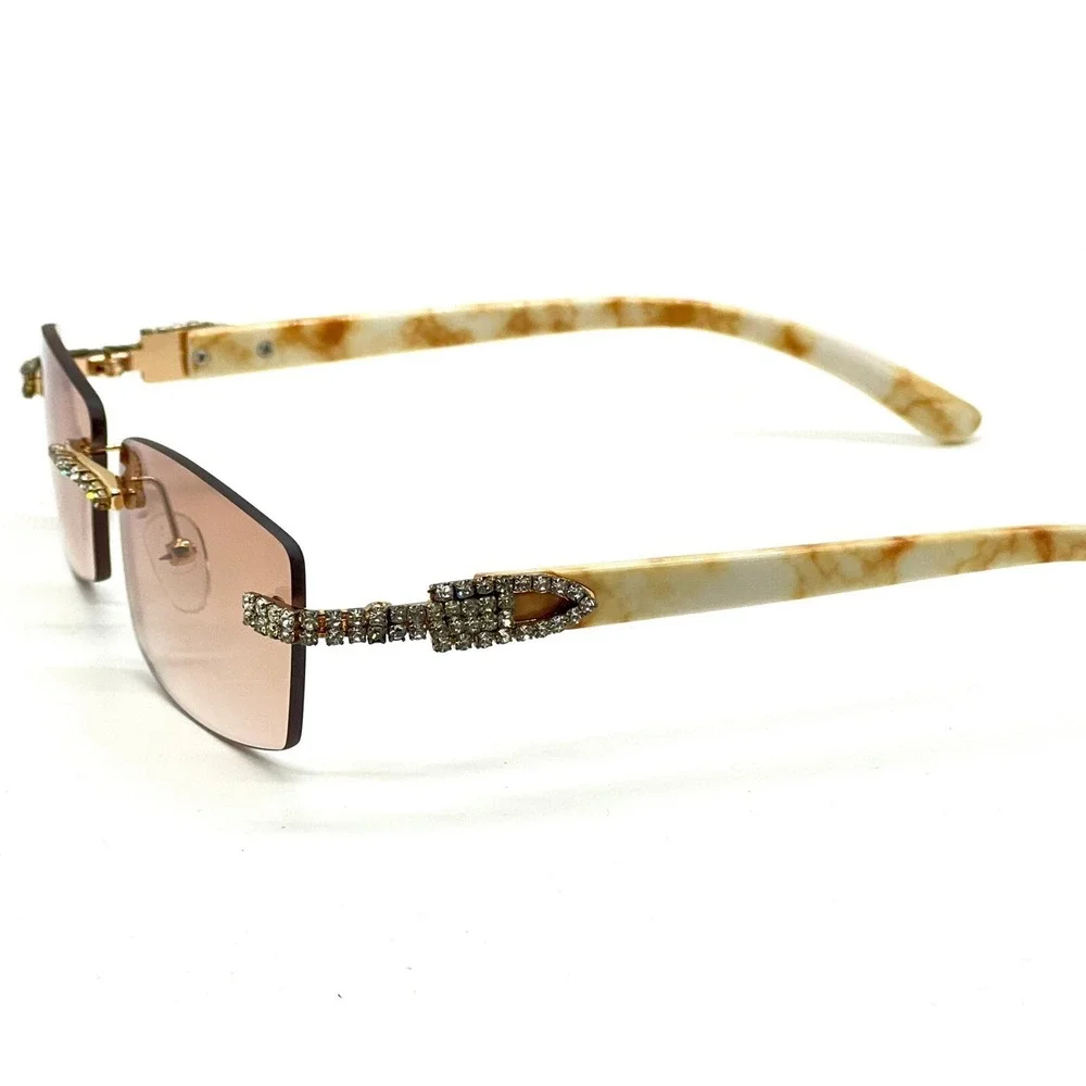 Rhinestone Rimless Sunglasses Fashion Tinted Lens Eyewear Hip Hop‎ Men Diamond